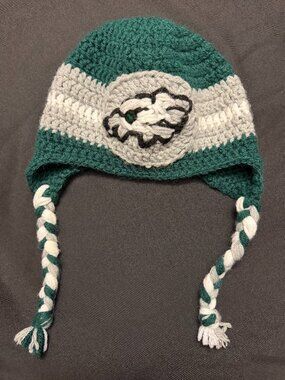 Handmade Crochet Philadelphia Eagles Baby Toddler Beanie Hat Earflaps Braids